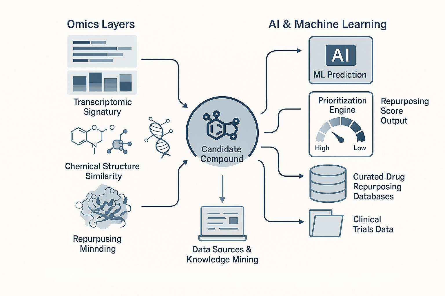 AI-enhanced bioinformatics pipeline for in silico drug repurposing using omics, structure, and database mining