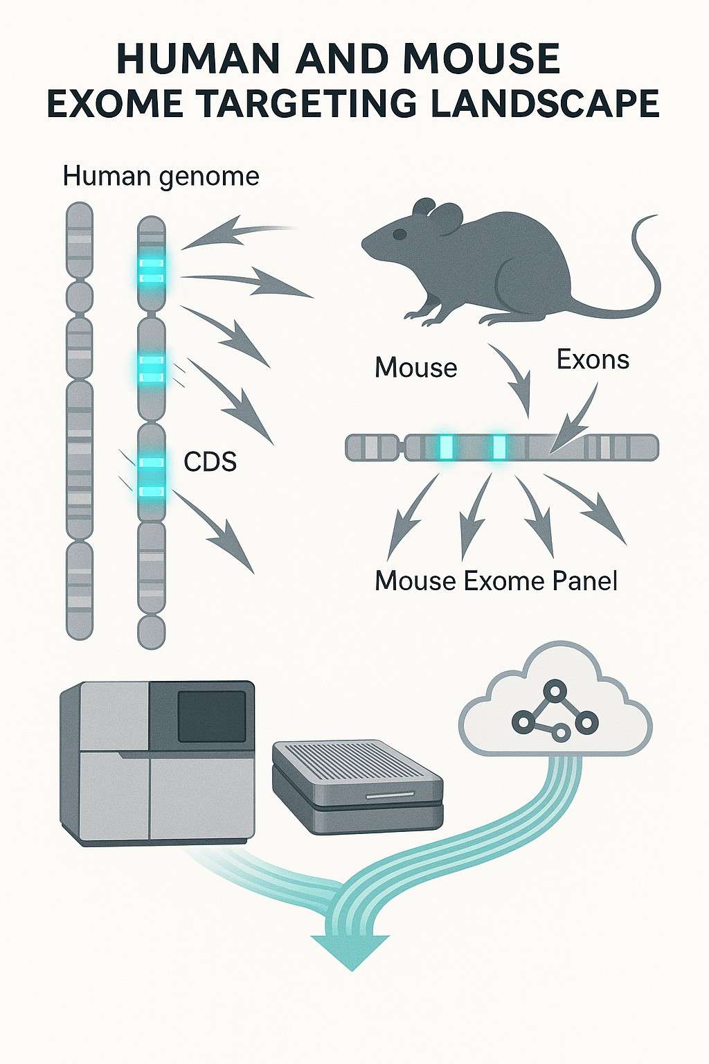 Human and Mouse Exome Targeting Landscape showing exonic probe capture and sequencing platforms