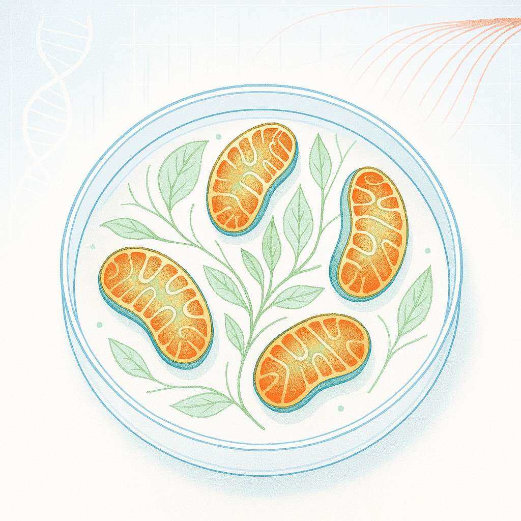 Mitochondria with leaf patterns in petri dish for mtDNA copy number analysis illustration