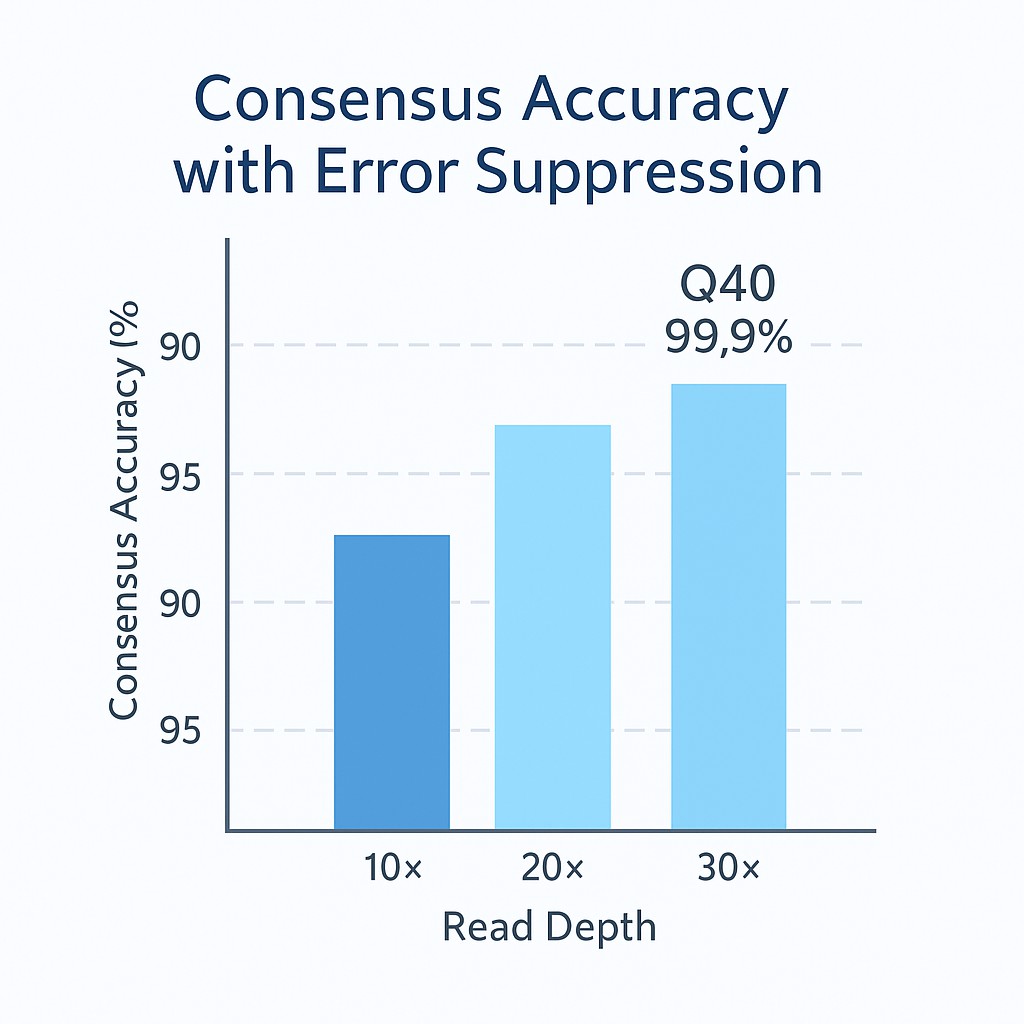 Nanopore amplicon sequencing consensus accuracy improvement with error suppression reaching Q40