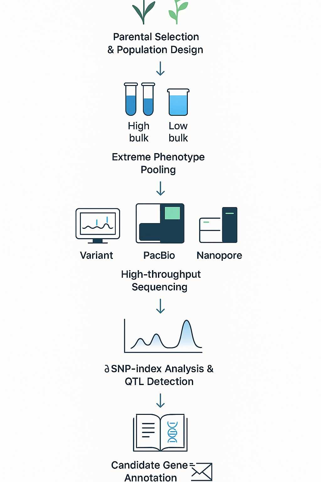 QTL-seq service workflow infographic showing sequencing and analysis pipeline